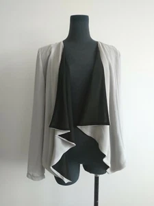 ASOS grey black waterfall collar chiffon blazer jacket 3/4 sleeves S AU 8 10 - Picture 1 of 4