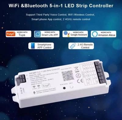 12-24V Tuya WiFi 5 in 1 LED Controller RGB RGBW CCT Led Strip Dimmer Bluetooth - Image 1 of 4