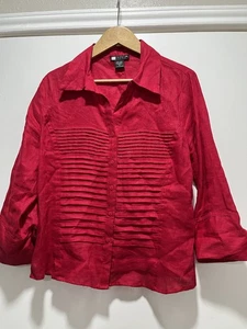 Carole Little 100% Leinen Plissee Knopfleiste Bluse Top Damen XL rot Karriere - Bild 1 von 7