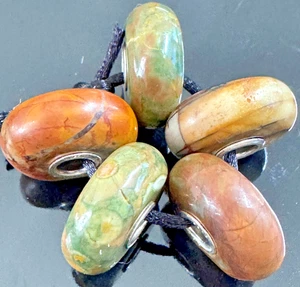 (Set of 5) Trollbeads Retired Sterling Silver  Picasso Jasper kit - Picture 1 of 13