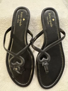 Kate Spade Pamela Nappa Black Heart Thong Sandals Womens Size 9 B New No Box - Picture 1 of 6