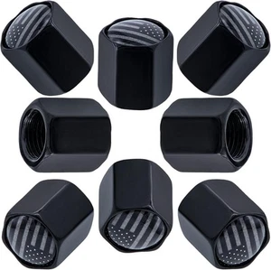 8PCS American Flag Tire Valve Stem Caps, Black Premium Alloy Wheel Valve Covers, - Picture 1 of 35