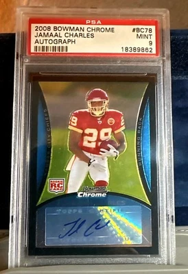 2008 Bowman PSA 9 Chrome Jamaal Charles Rookie Auto POP 3 - Image 1 of 2