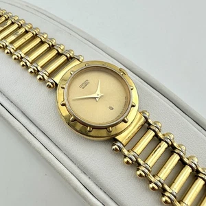 VTG Citizen CQ Watch Women 23mm Gold Dial Gold Tone Round 3220-899318 New Batt - Picture 1 of 16