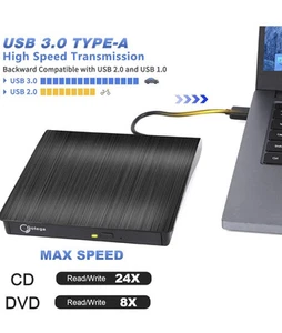 Slim Laptop External CD DVD RW Drive USB 3.0 Writer CD DVD Burner + 10 Discs - Bild 1 von 7