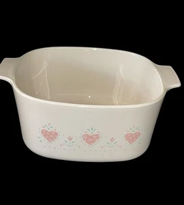 CorningWare casserole "Forever Yours" Pink Heart Floral 1990 3 LT No Lid - Picture 1 of 6