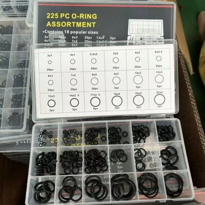 225PCS O-ring Box Automotive Air Compressor Seal Ring Nitrile Rubber Black - Image 1 of 4