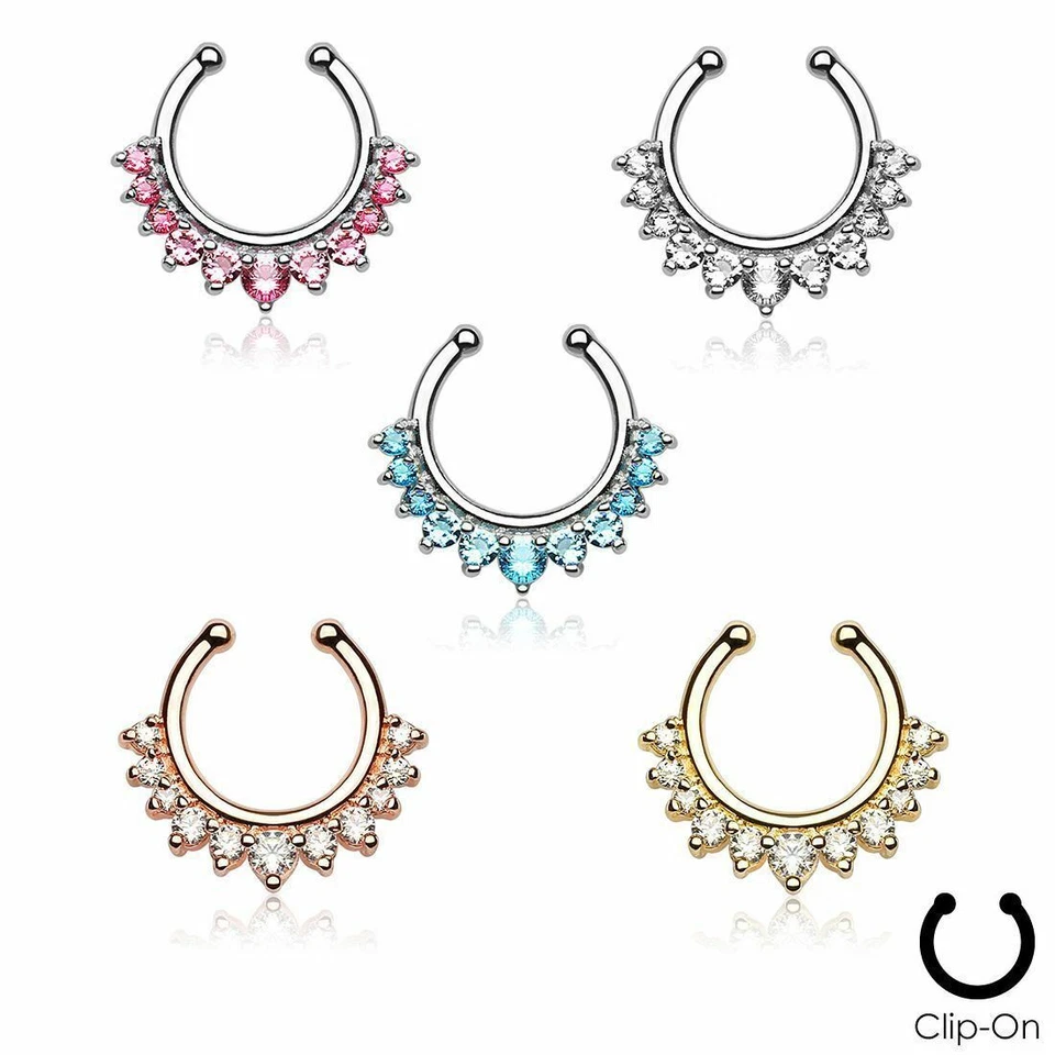 Aro anillo nariz colgante clicker tabique clip falso sin perforación circonita cúbica Foto 1 de 1