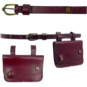 Vintage 70s ETIENNE AIGER Leather Brass Studded Belt Card Case Belt Bag OXBLOOD - Picture 1 of 22