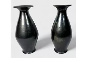 A Pair of Glazed Retro Iridescent Studio Pottery Vases - 1960s/ 70s - Picture 1 of 6