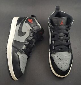 Nike Air Jordan 1 Retro Mid Shadow Grey Black Red 640734-096 Youth Shoes Size 3Y