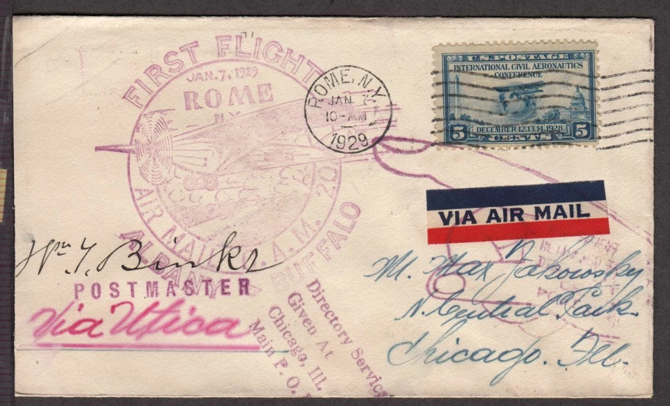 1928 First Flight CAM-20 Rome NY, Albany - Buffalo, Postmaster signed (5 - Image 1 of 2