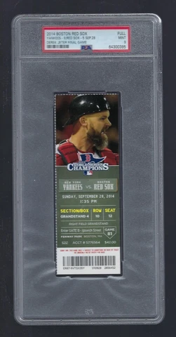 PSA MINT 9 - DEREK JETER FINAL GAME - 2014 YANKEES @ RED SOX FULL TICKET Sept 28 Cover