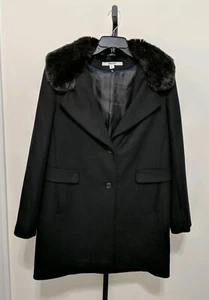 DKNY Women's Black Faux Fur Collar Wool-Blend Walker Coat Sz 18 Fits Plus $325 - Picture 1 of 8