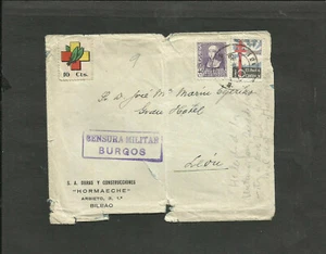 SPAIN CIVIL WAR, BURGOS CENSORED COVER, BILBAO CANCEL W/LOCAL STAMPS - Picture 1 of 2