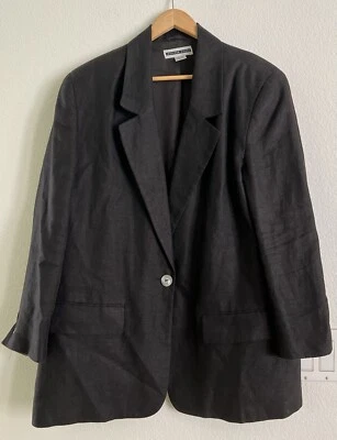 Vintage Jennifer Moore Women 16W Black 100% Linen Blazer Coastal Shoulder Pad - Image 1 of 4
