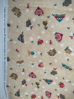 Leslie Beck for VIP Fabrics Cranston Print CHRISTMAS  TINY HOUSES /BARN  33"X44" - Image 1 of 4