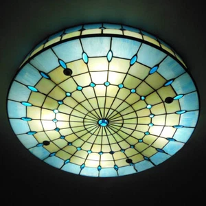 3-light Tiffany Style Flush Mount Ceiling Light Stained Glass Shade Ceiling Lamp - Picture 1 of 6