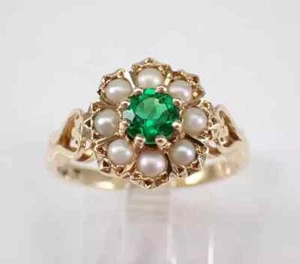 2Ct Round Cut Lab-Created Emerald Flower Engagement Ring 14K Yellow Gold Plated - Picture 1 of 7