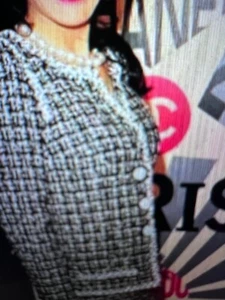 CHANEL 09P VINTAGTWEED BLACK JACKET BREADED CAMELLIA TRIM CC BUTTONS FR38-40 $8K - Picture 1 of 14