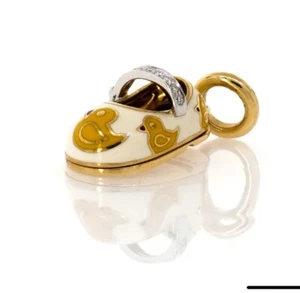 Aaron Basha Oro 18k Esmalte Diamante Pato Ballet Plano Bebé Zapato Colgante Dije - Imagen 1 de 7