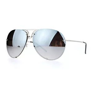 Oversized Round Pilot Sunglasses Mirror Lens Metal Rims in Back Spring Hinge - Picture 1 of 25