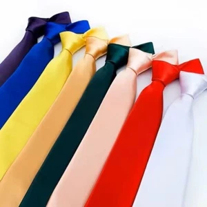 Plain Mens Tie Wedding Skinny Black Neck Funeral Smart Office Security Slim Work - Picture 1 of 27