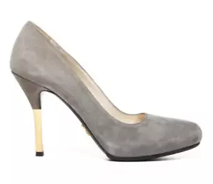 Prada Damen grau Wildleder hoher goldener Absatz runde Zehenpartie klassische Pumps 6,5-36,5 - Bild 1 von 5