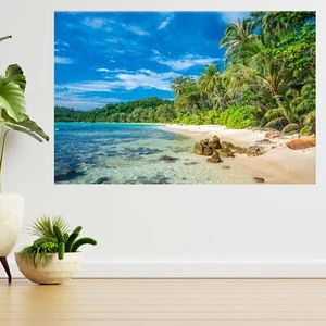 Hermosa calcomanía de póster de póster con vista 3D de isla tropical playa A121 - Imagen 1 de 2
