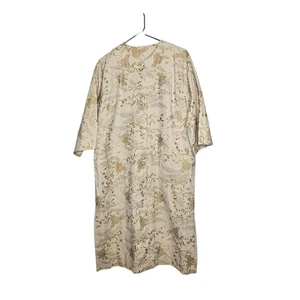 Vintage Madame Butterfly 60s Japanese Haori Kimono Robe Gold Floral Open Front M - Picture 1 of 12