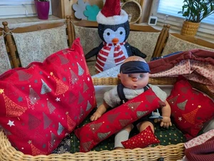 4 -tlg.- Kissen Set- Puppenbett Puppenwagen Garnitur Weihnachten Tannenbaum - Bild 1 von 6