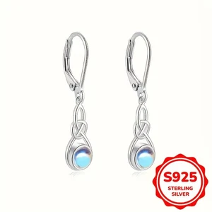 925 Sterling Silver Celtic Twist Moonstone Drop Earrings in Gift Box - Picture 1 of 5