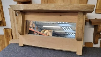 Live edge Oak Mirror w/ Decorative shelf | Hand-made Furniture, Natural Finish - Image 1 of 4