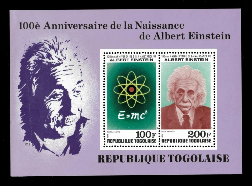 Togo 1979 - Albert Einstein - Hoja de recuerdo de 2 estampillas - Scott #C383A - MNH Foto 1 de 1