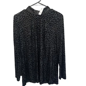 Lane Bryant Blouse Womens Plus Size 22/24 Black Sheer Velvet Leopard Print NEW - Picture 1 of 12
