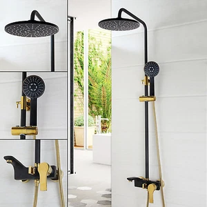 Bathroom Gold Black 8“ Rainfall Shower Mixer Faucet Wall Mounted Kit Hand Spray - Bild 1 von 8