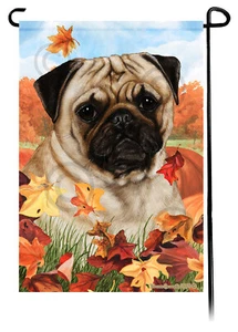 Falling Leaves Garden Flag - Fawn Pug - Picture 1 of 1