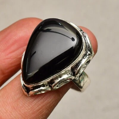 Anillo de joyería de plata esterlina 925 con piedras preciosas de ónix negro ... - Imagen 1 de 4