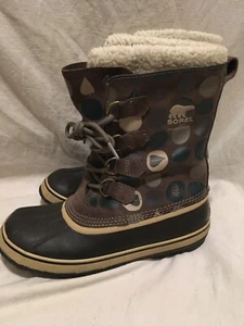 Sorel PAC Graphic Brown Green Tan Waterproof Rubber Winter Boot NL1557-255 US 11 - Picture 1 of 7