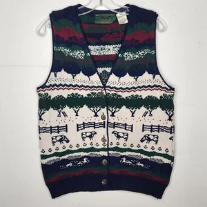 Northern Reflections Parkhurst Med Cardigan Sweater Vest Cow Farm Pasture Granny - Picture 1 of 8
