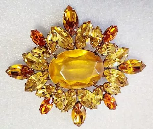 Regency signierte Vintage Dimension Gelb Herbstton Strass Goldton Brosche B492 - Bild 1 von 9