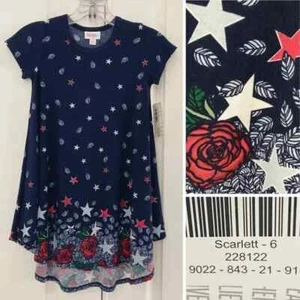 NWT LuLaRoe kids Scarlett dress girls size 6 ~ July 4th red white blue stars NEW - Picture 1 of 8