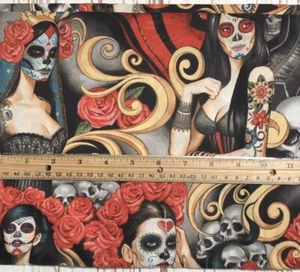 Alexander Henry Las Elegantes Day Of The DeadFat Quarter 100% Cotton CEA Fabric - Picture 1 of 6