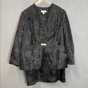 Women’s Danillo Black Floral Elegant Skirt Suit Rhinestone Accents Size 20W EUC - Picture 1 of 7