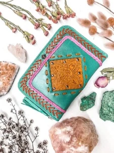 Mahiya Gypset Long Wallet Leather Handmade Bohemian Clutch Turquoise BRAND NEW - Picture 1 of 7