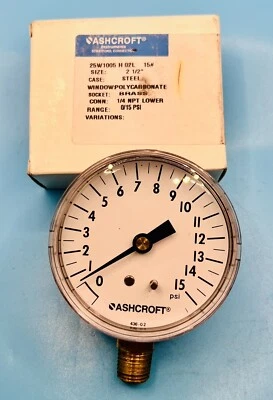 Ashcroft 25W1005-H-02L-15# 2 1/2" Pressure Gauge15 PSI 1/4"NPT LOWER💥SHIPS FREE - Image 1 of 2