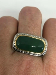 Vintage Green Onyx Mens Ring East West Stone Golden Stainless Steel Size 13 - Picture 1 of 3