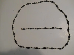 set of onyx & pearl 14k yellow gold 30" necklace w/ matching bracelet - Picture 1 of 3