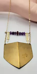 Nashelle Large GF And Brass Bib Necklace With Amythest And Garnet Gemstone Beads - Picture 1 of 6