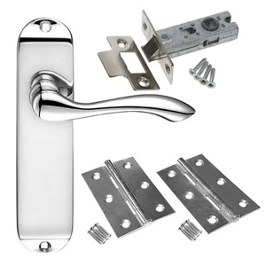 Arundel Door Handle Pack Polished Chrome Latch Lock and Bathroom Door Handles - Picture 1 of 1
